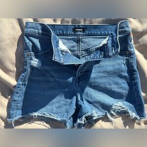 Distressed Express Blue Jean Mom Shorts